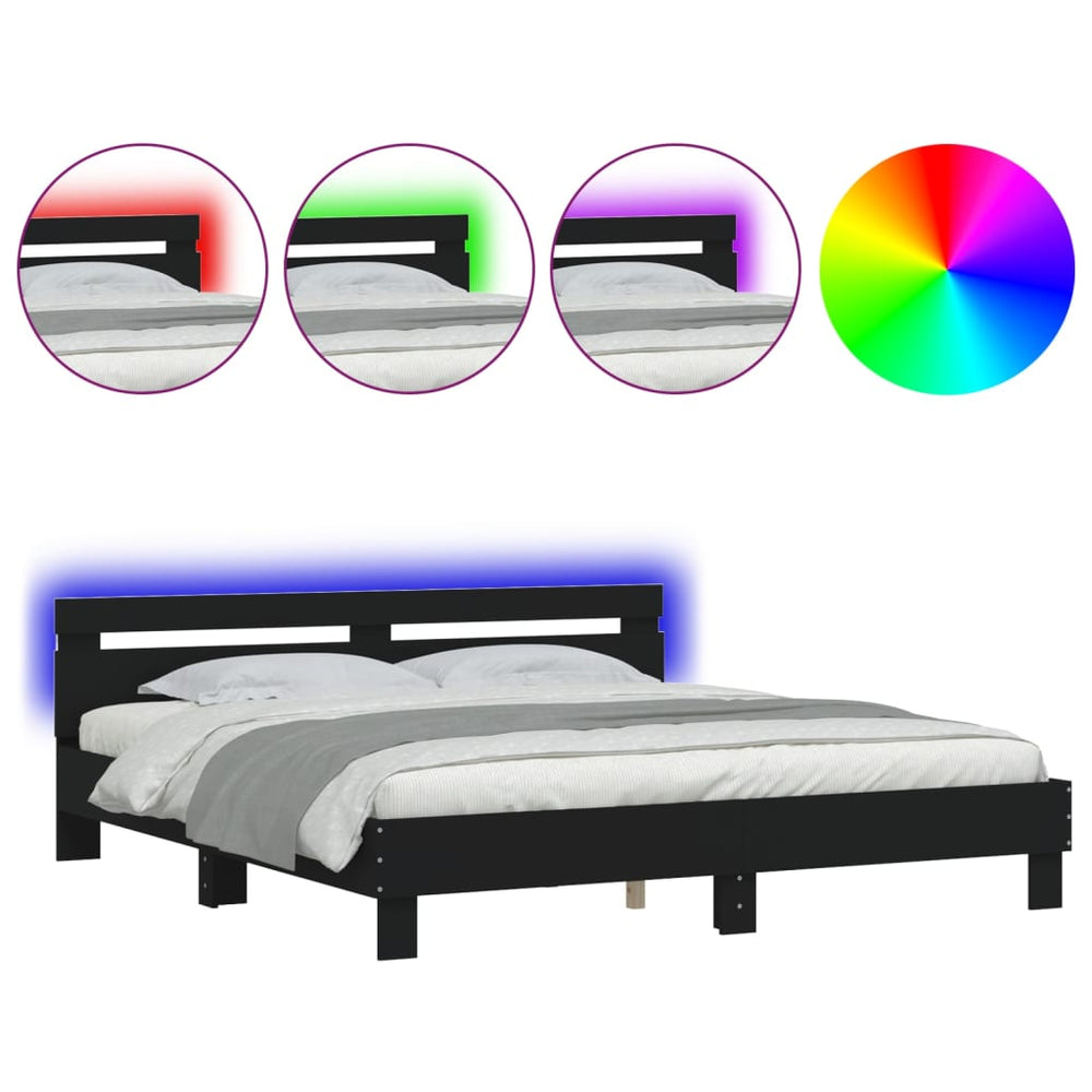 vidaXL Bed Frame with Headboard and LED Black 160x200 cm