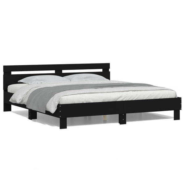 vidaXL Bed Frame with Headboard and LED Black 160x200 cm