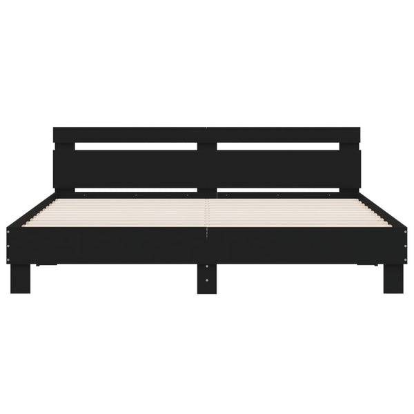 vidaXL Bed Frame with Headboard and LED Black 160x200 cm