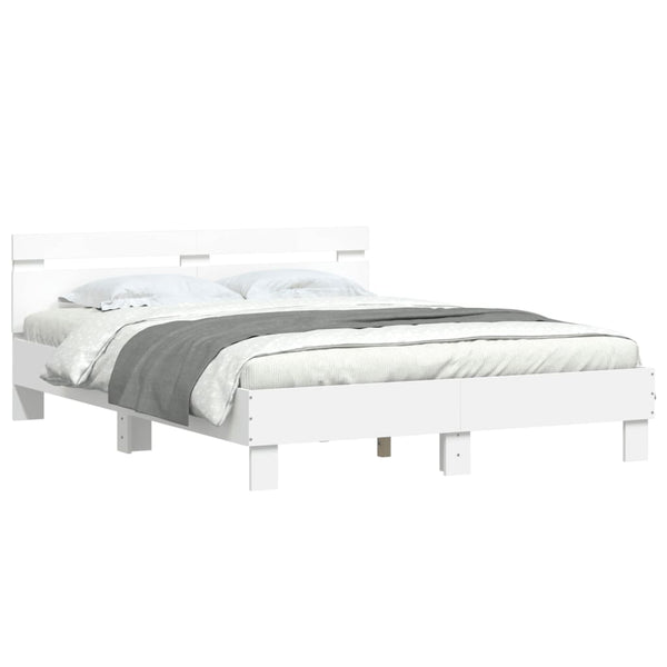 vidaXL Bed Frame with Headboard and LED White 150x200 cm