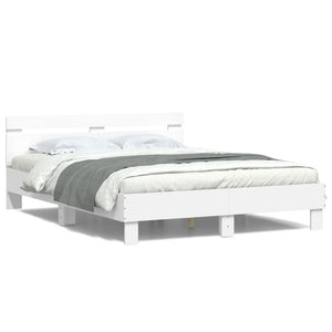 vidaXL Bed Frame with Headboard and LED White 150x200 cm