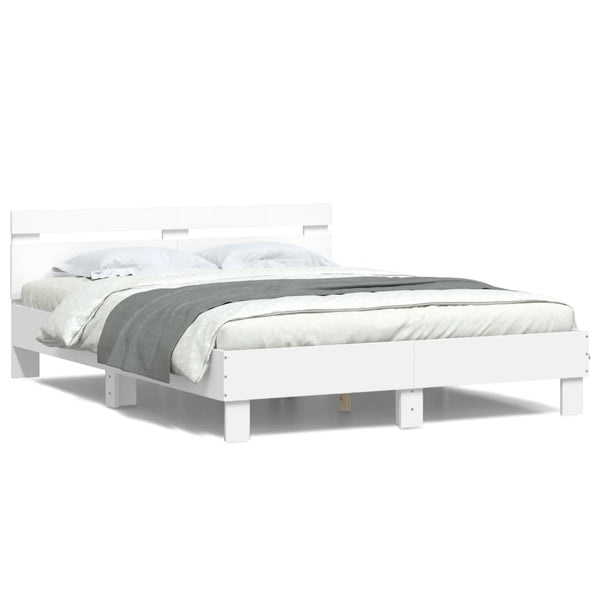 vidaXL Bed Frame with Headboard and LED White 150x200 cm