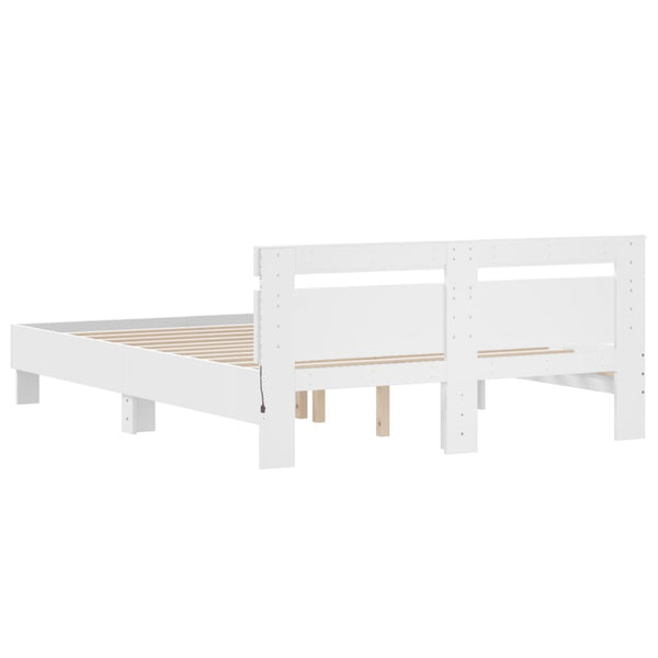 vidaXL Bed Frame with Headboard and LED White 150x200 cm