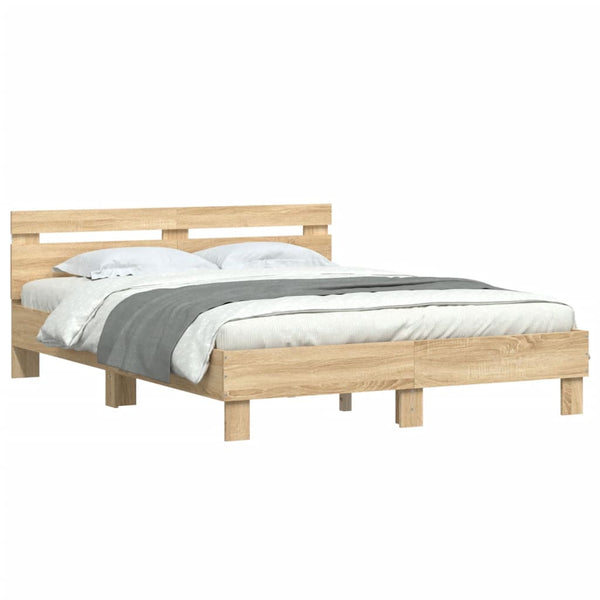 vidaXL Bed Frame with Headboard LED Lighting Sonoma Oak 150x200cm