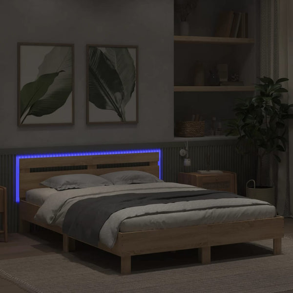vidaXL Bed Frame with Headboard LED Lighting Sonoma Oak 150x200cm