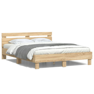 vidaXL Bed Frame with Headboard LED Lighting Sonoma Oak 150x200cm