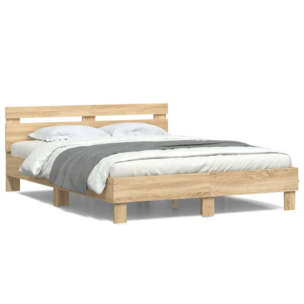 vidaXL Bed Frame with Headboard LED Lighting Sonoma Oak 150x200cm