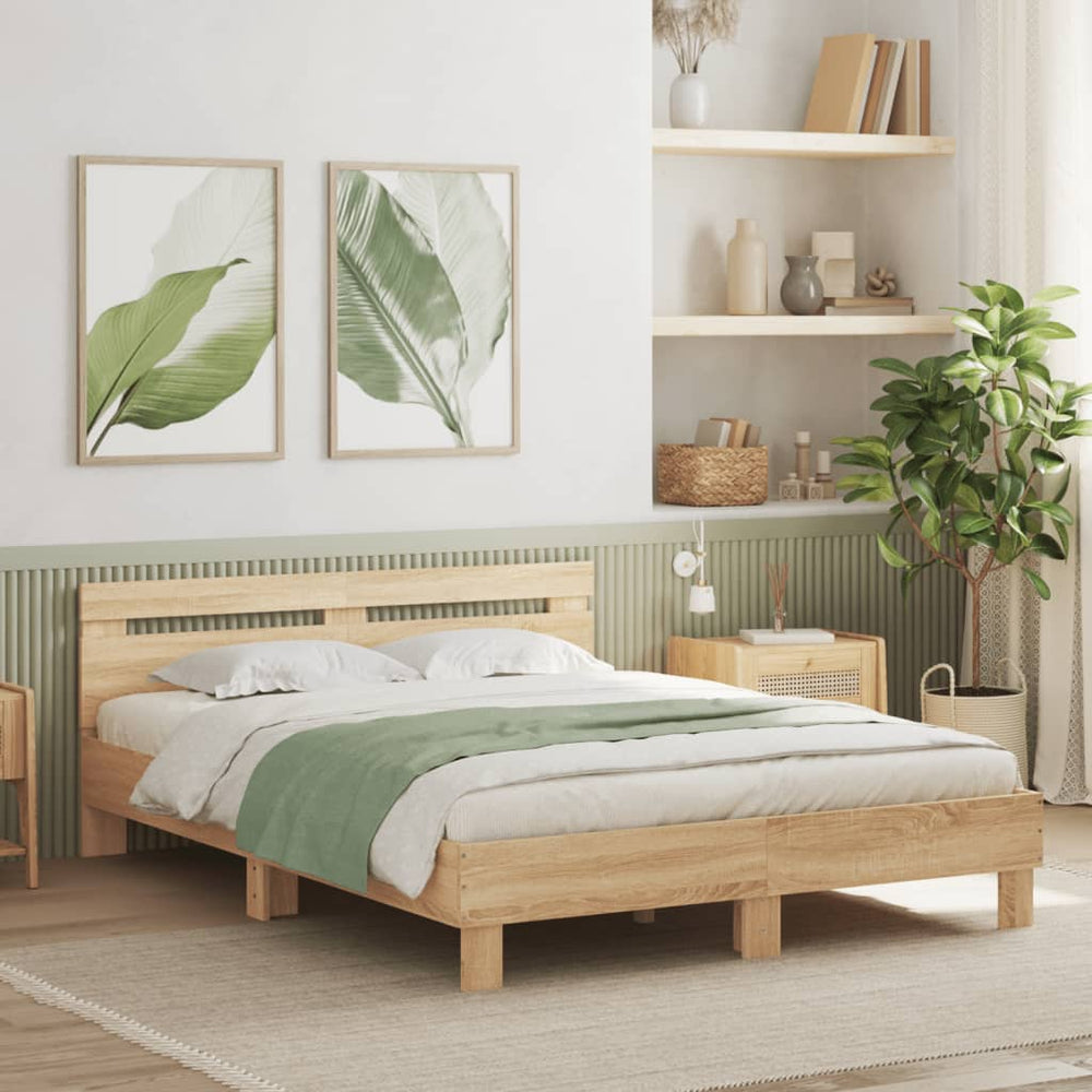 vidaXL Bed Frame with Headboard LED Lighting Sonoma Oak 150x200cm