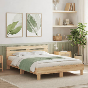 vidaXL Bed Frame with Headboard LED Lighting Sonoma Oak 150x200cm