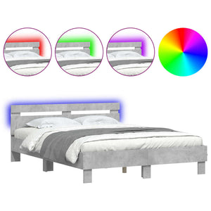 vidaXL Bed Frame with Headboard LED Lighting Concrete Grey 150x200 cm