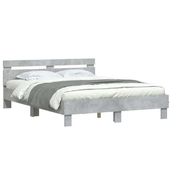 vidaXL Bed Frame with Headboard LED Lighting Concrete Grey 150x200 cm