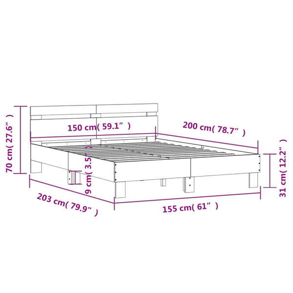 vidaXL Bed Frame with Headboard LED Lighting Concrete Grey 150x200 cm