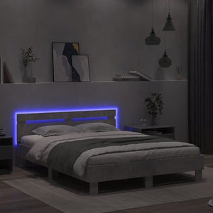 vidaXL Bed Frame with Headboard LED Lighting Concrete Grey 150x200 cm