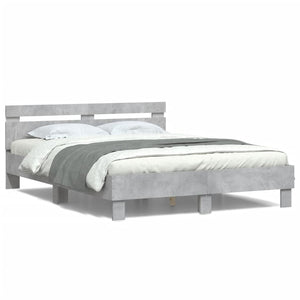 vidaXL Bed Frame with Headboard LED Lighting Concrete Grey 150x200 cm