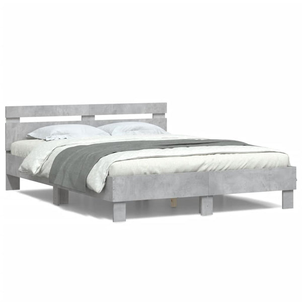 vidaXL Bed Frame with Headboard LED Lighting Concrete Grey 150x200 cm