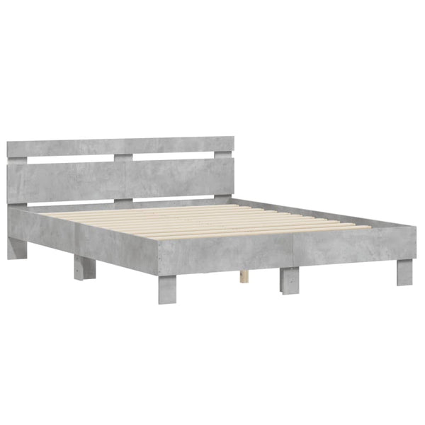 vidaXL Bed Frame with Headboard LED Lighting Concrete Grey 150x200 cm