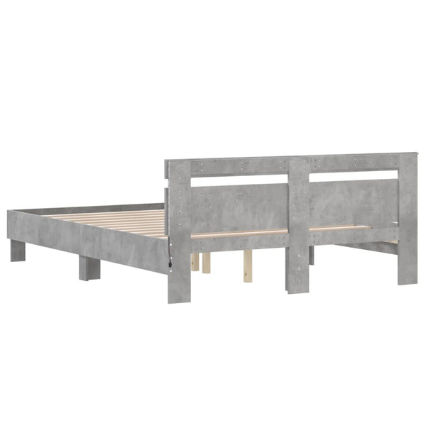 vidaXL Bed Frame with Headboard LED Lighting Concrete Grey 150x200 cm