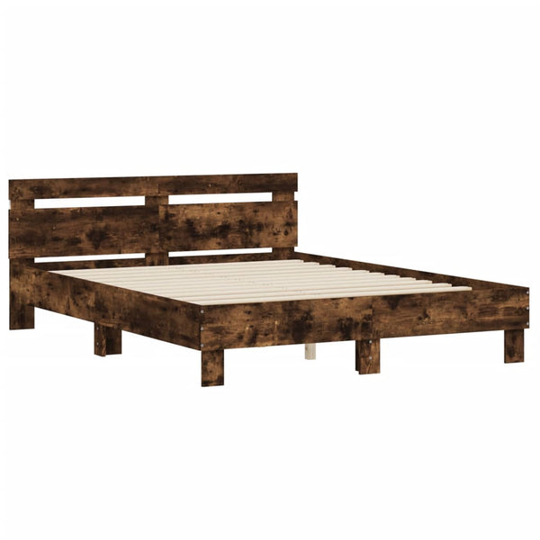 vidaXL Bed Frame with Headboard LED Lighting Smoked Oak 150x200cm