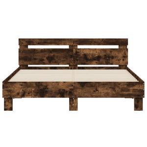 vidaXL Bed Frame with Headboard LED Lighting Smoked Oak 150x200cm