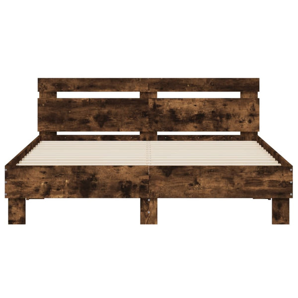 vidaXL Bed Frame with Headboard LED Lighting Smoked Oak 150x200cm