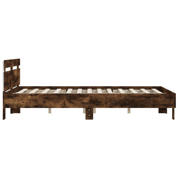 vidaXL Bed Frame with Headboard LED Lighting Smoked Oak 150x200cm