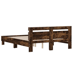 vidaXL Bed Frame with Headboard LED Lighting Smoked Oak 150x200cm