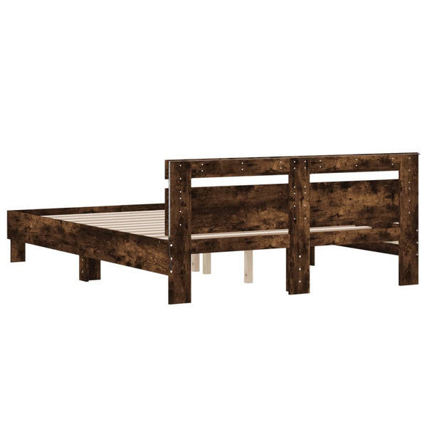 vidaXL Bed Frame with Headboard LED Lighting Smoked Oak 150x200cm