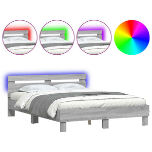 vidaXL Bed Frame with Headboard LED Lighting Grey Sonoma 150x200 cm