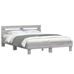vidaXL Bed Frame with Headboard LED Lighting Grey Sonoma 150x200 cm