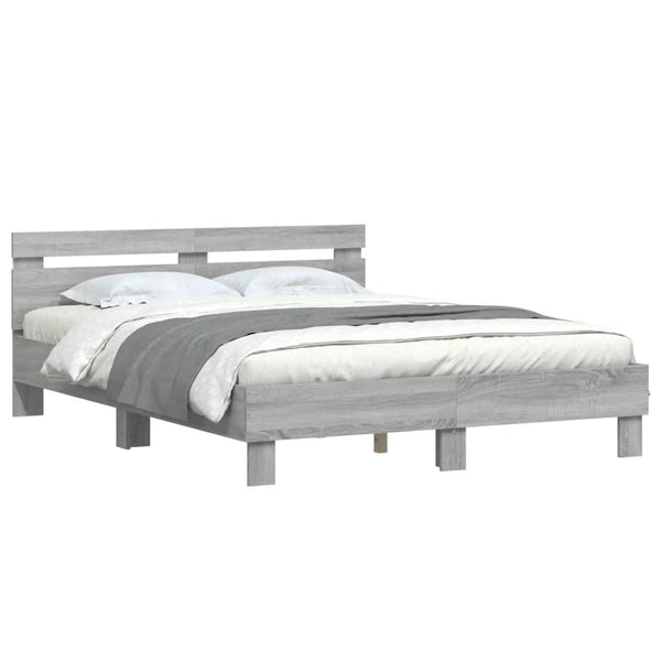 vidaXL Bed Frame with Headboard LED Lighting Grey Sonoma 150x200 cm