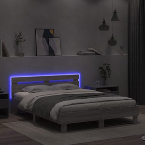 vidaXL Bed Frame with Headboard LED Lighting Grey Sonoma 150x200 cm