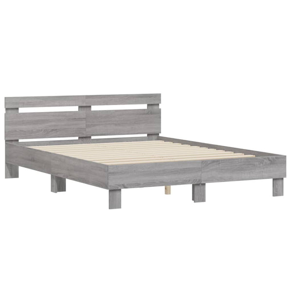vidaXL Bed Frame with Headboard LED Lighting Grey Sonoma 150x200 cm