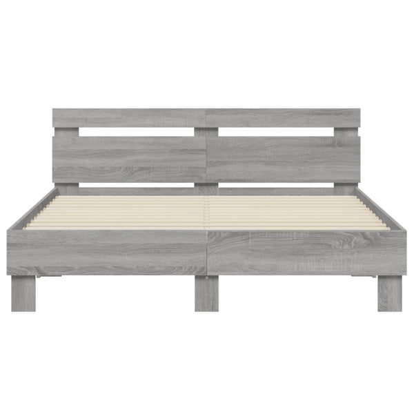 vidaXL Bed Frame with Headboard LED Lighting Grey Sonoma 150x200 cm