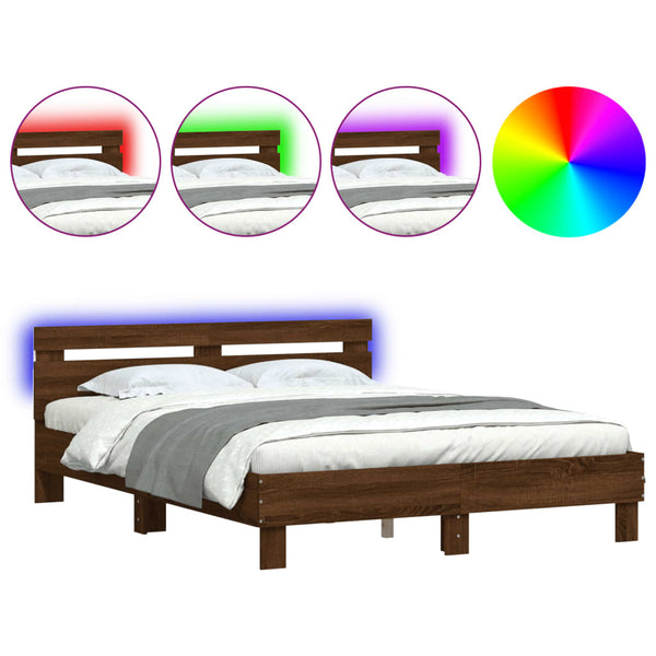 vidaXL Bed Frame with Headboard LED Lighting Brown Oak Look