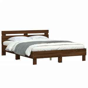 vidaXL Bed Frame with Headboard LED Lighting Brown Oak Look