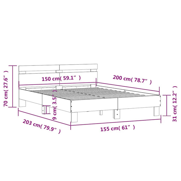 vidaXL Bed Frame with Headboard LED Lighting Brown Oak Look