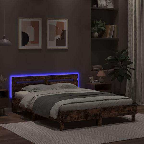 vidaXL Bed Frame with Headboard LED Lighting Brown Oak Look