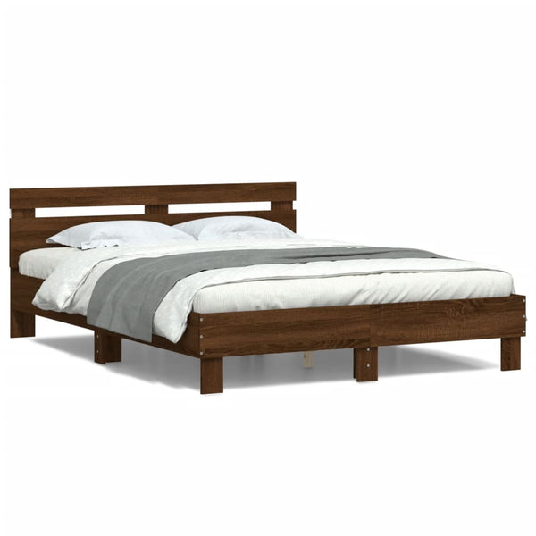 vidaXL Bed Frame with Headboard LED Lighting Brown Oak Look