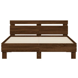 vidaXL Bed Frame with Headboard LED Lighting Brown Oak Look