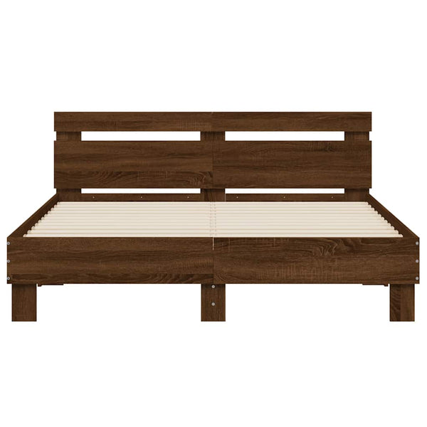 vidaXL Bed Frame with Headboard LED Lighting Brown Oak Look