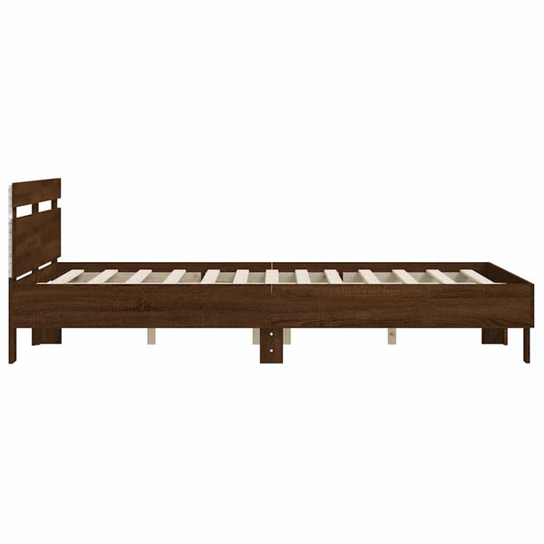 vidaXL Bed Frame with Headboard LED Lighting Brown Oak Look