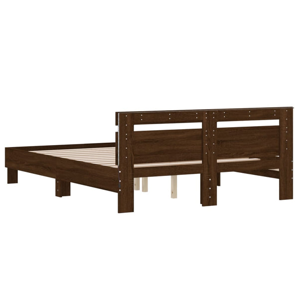 vidaXL Bed Frame with Headboard LED Lighting Brown Oak Look