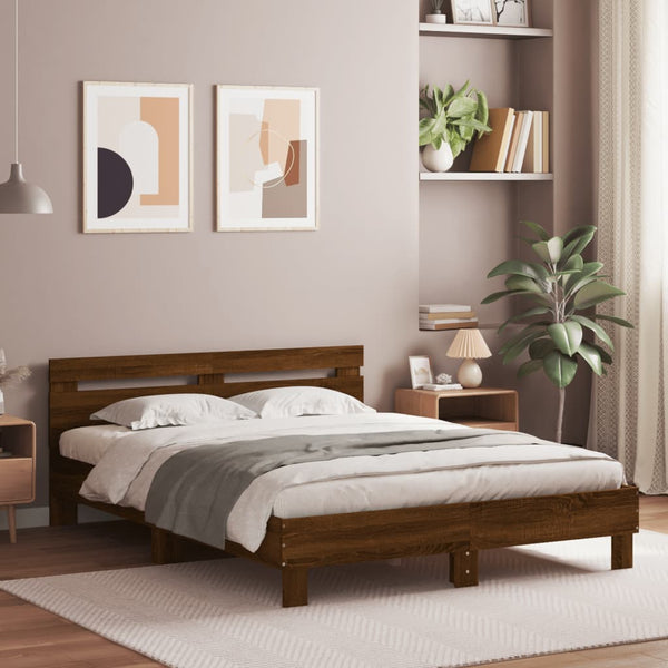 vidaXL Bed Frame with Headboard LED Lighting Brown Oak Look