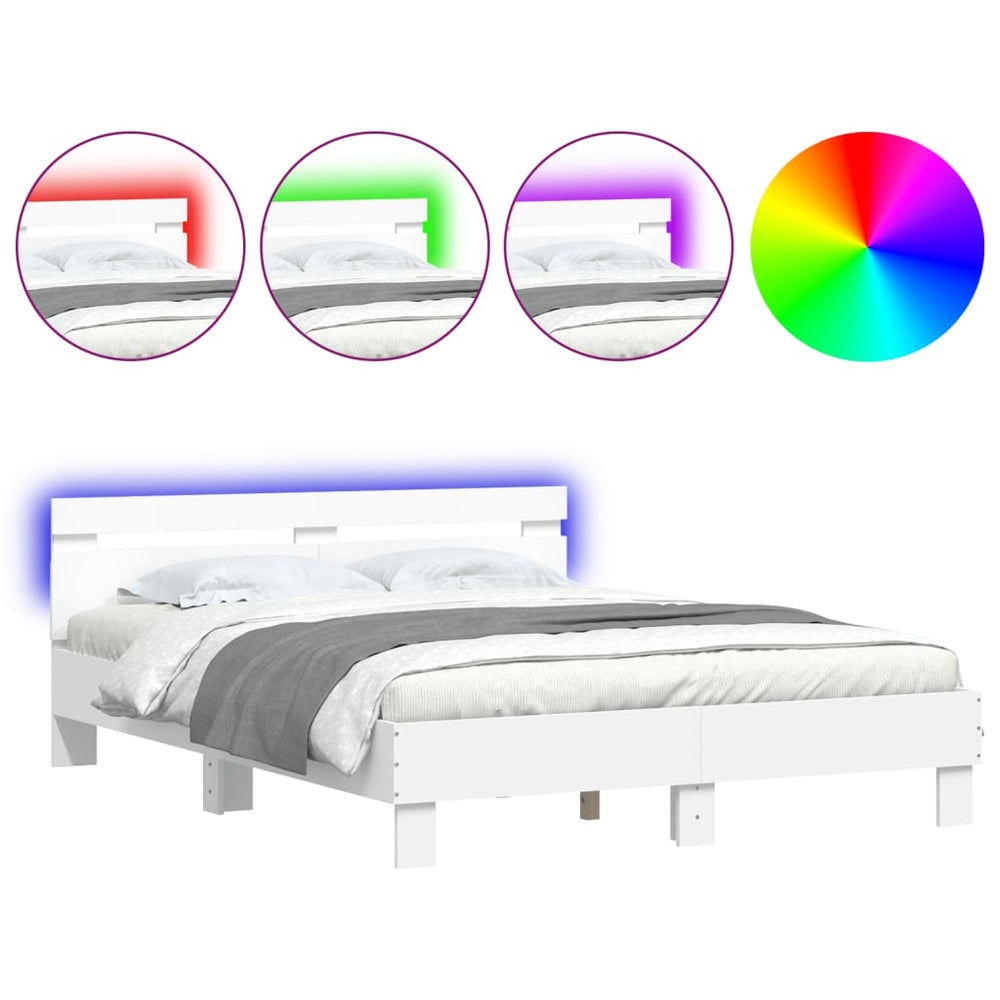 vidaXL Bed Frame with Headboard LED Lighting White 140x200 cm