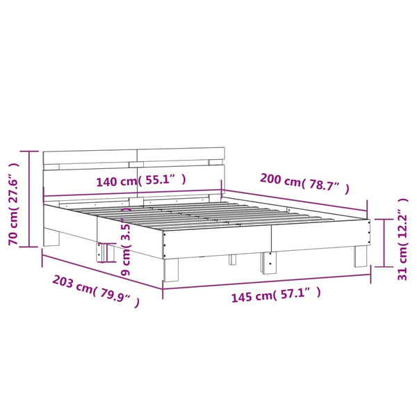 vidaXL Bed Frame with Headboard LED Lighting White 140x200 cm