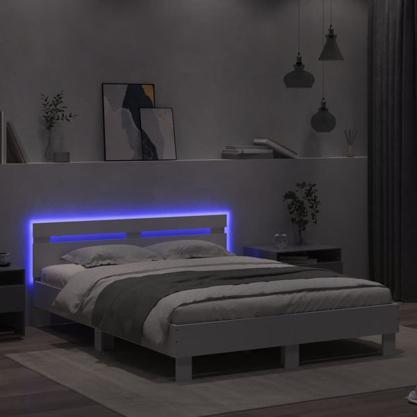 vidaXL Bed Frame with Headboard LED Lighting White 140x200 cm