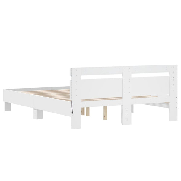 vidaXL Bed Frame with Headboard LED Lighting White 140x200 cm