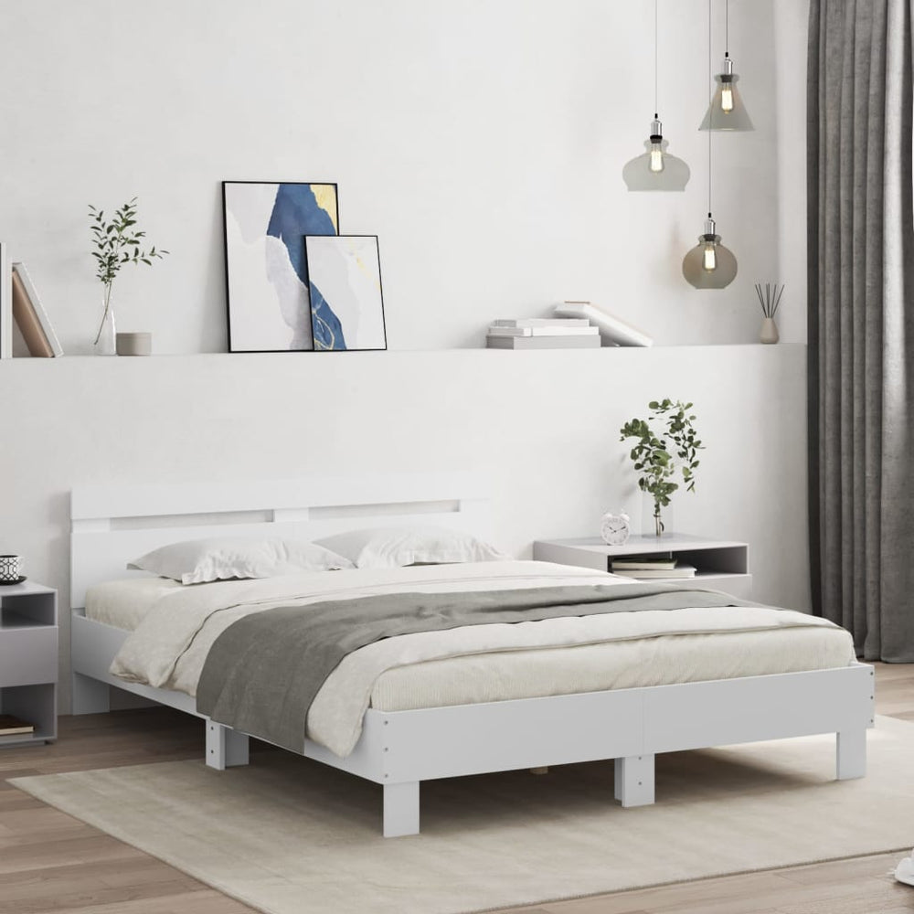 vidaXL Bed Frame with Headboard LED Lighting White 140x200 cm