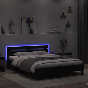 vidaXL Bed Frame with Headboard LED Light Black 140x200 cm