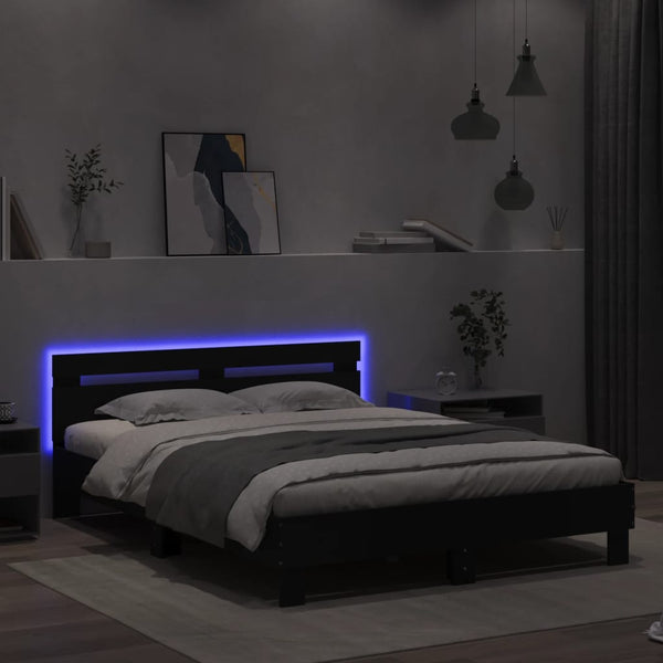 vidaXL Bed Frame with Headboard LED Light Black 140x200 cm